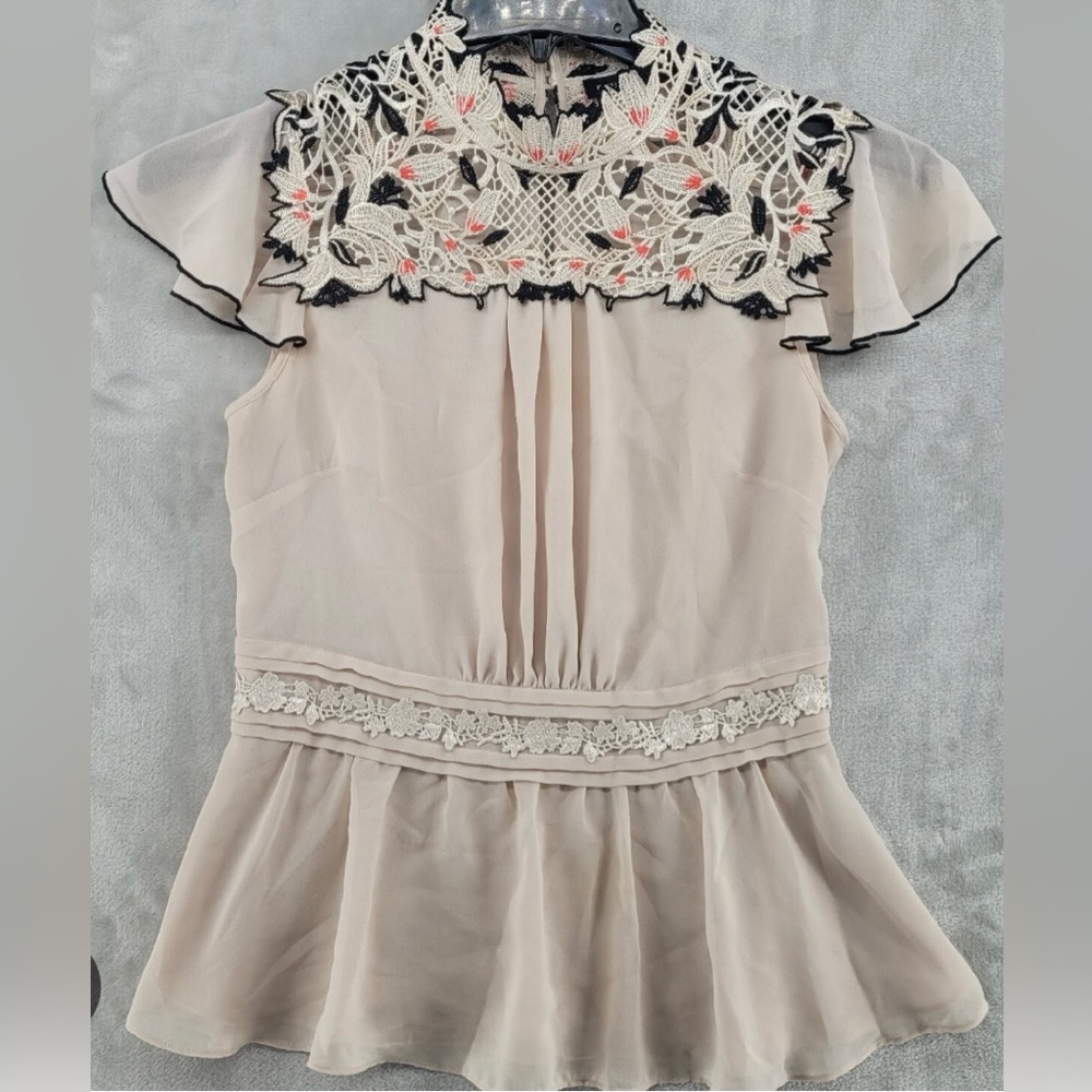 Karen Millen Tan Flutter Sleeve Peplum Blouse